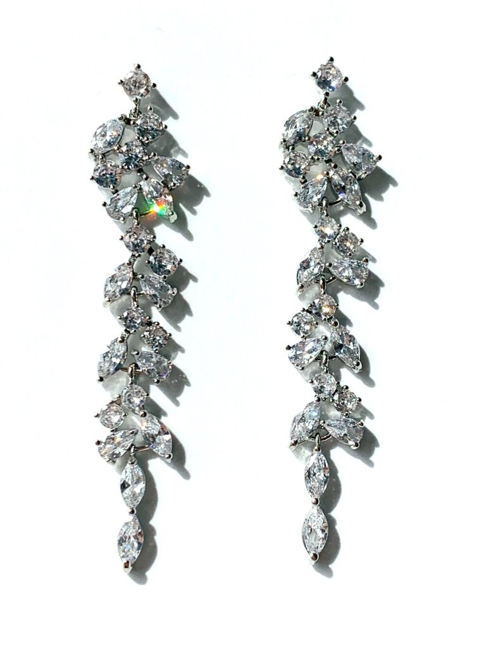 NEW~ Anthropologie Long Silver Crystal Dangle Earrings